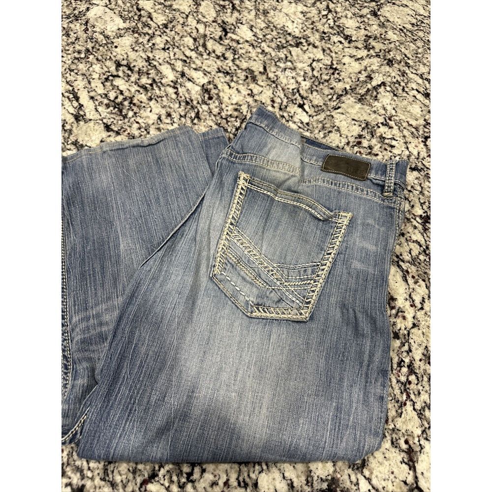BKE Seth‎ Jeans 40x24 Hemmed Straight Leg 40R Blue Denim Buckle Western Cowboy